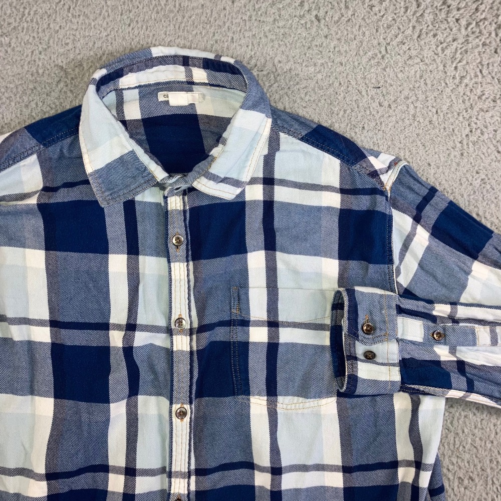 Carbon Flannel Shirt Men L Blue Plaid L/S Preppy Minimalist Outdoor Classic
